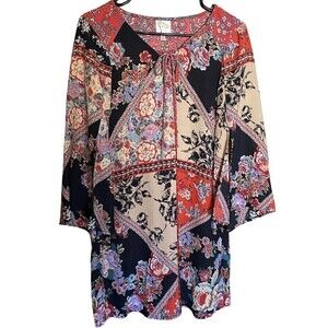 Fig & Flower Anthropologie Dress Womens Size Small Patchwork Floral Boho Tie